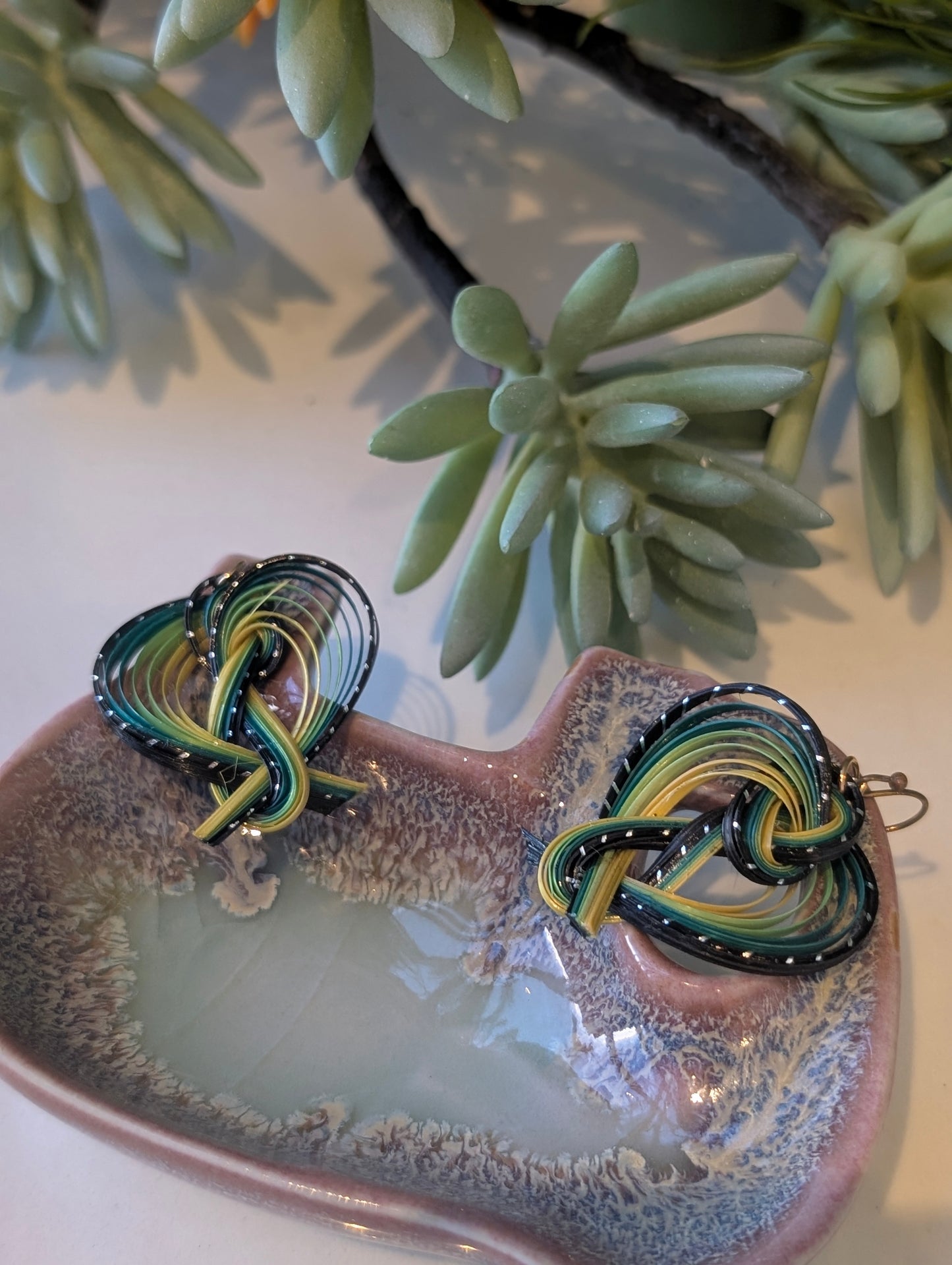 Green Spiral Garden Earrings