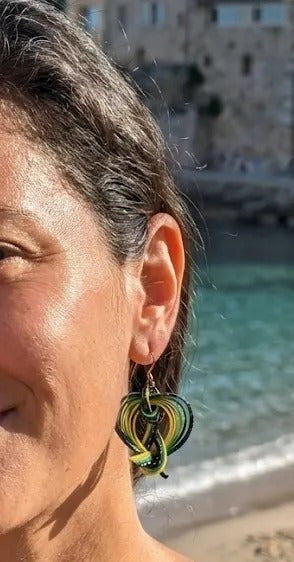 Green Spiral Bamboo Earrings