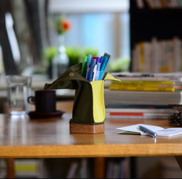 Khaki/Lime Wood Base Standing Case