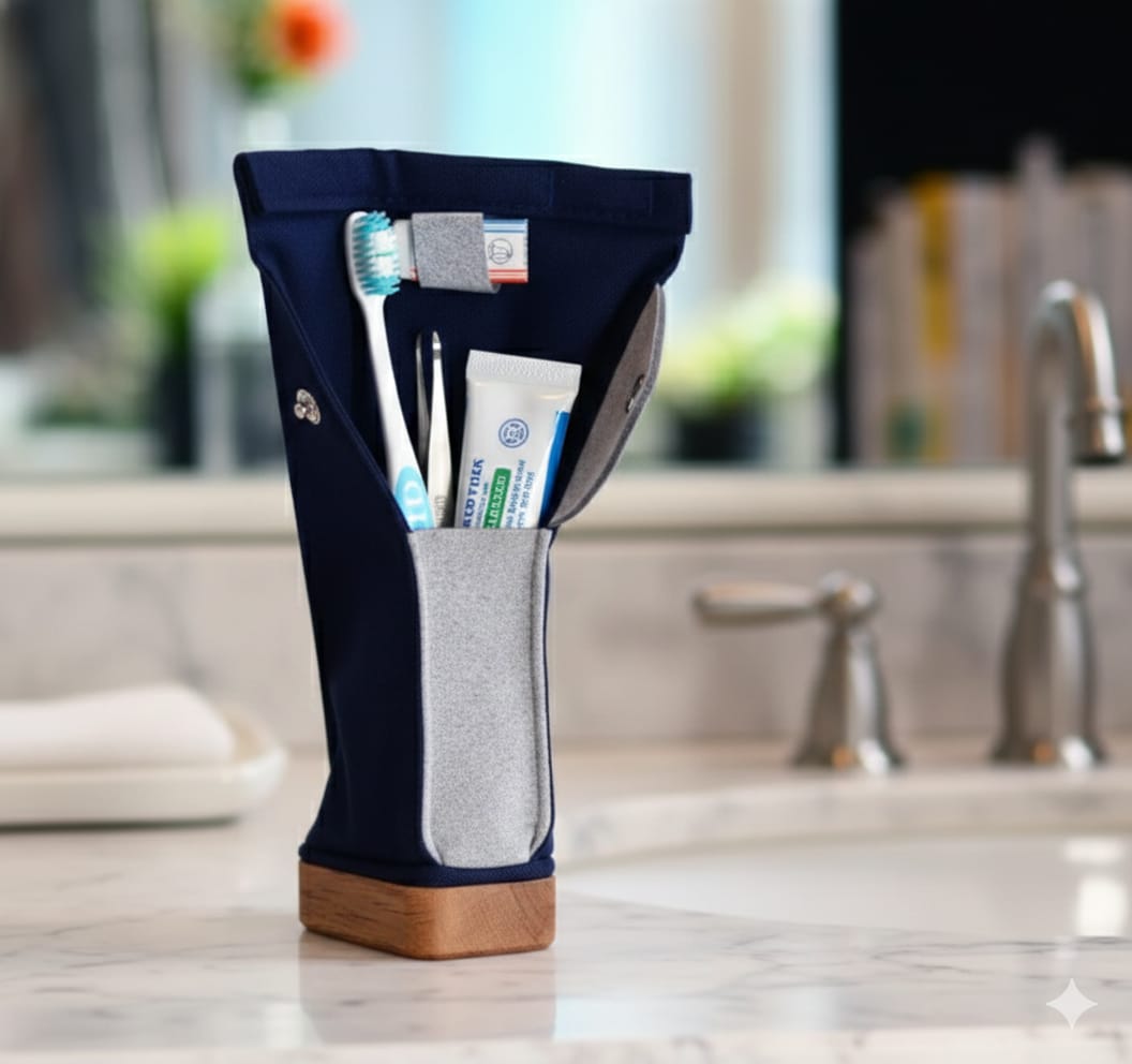 Navy/Mix Gray Wood Base Standing Case